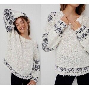 Anthropologie Pilcro Petra Feathered Sweater Size S White Fair Isle Nordic